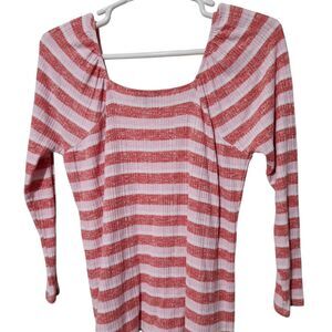 Lane Bryant Top Sweater Size 14/16 Striped Cold Shoulders Stretch.